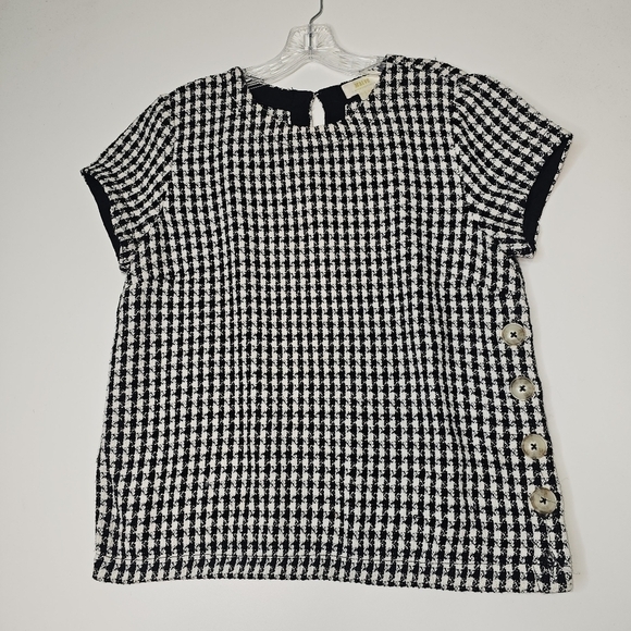 Anthropologie Maeve Townsend Black White Houndstooth Short Sleeve Top Boxy Sz 10 - Picture 12 of 16